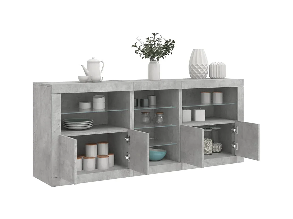 Buffet avec lumières LED gris béton 162x37x67 cm FR69976
