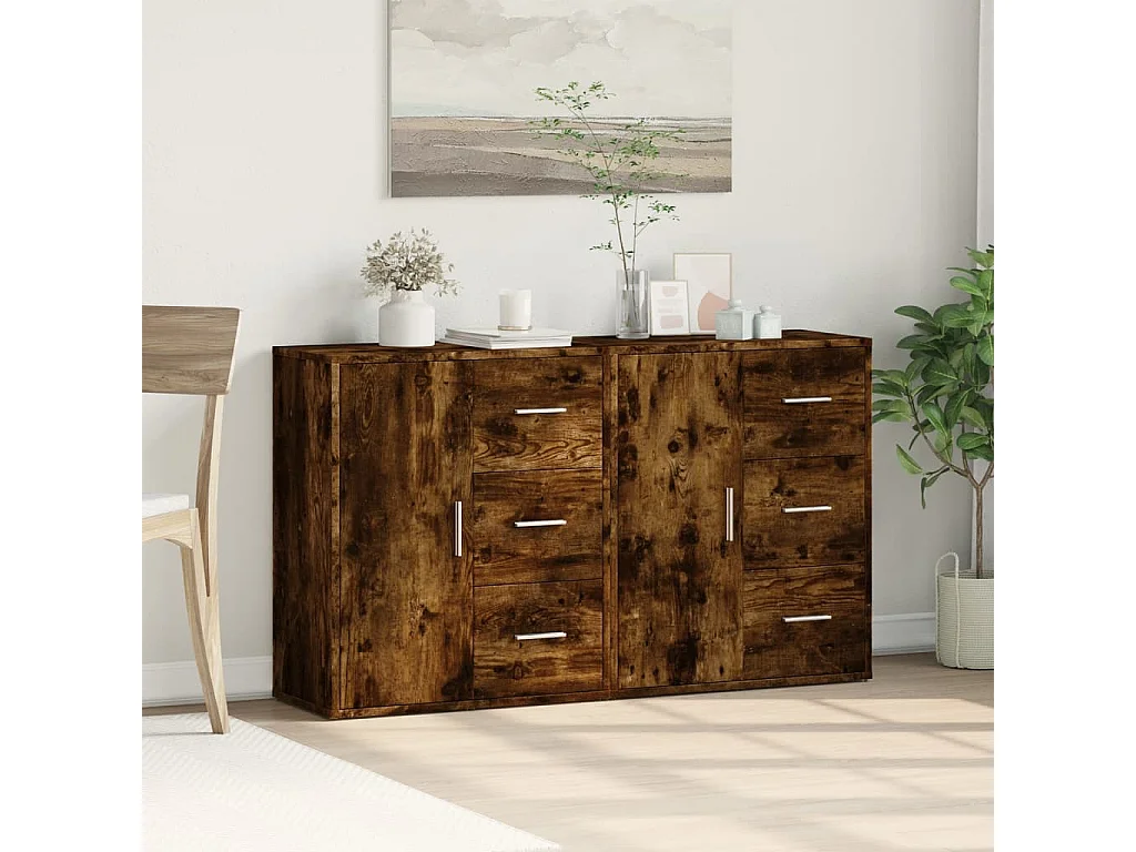 Aparador de madera de ingeniería 2 uds roble ahumado 60x31x70cm ES910021