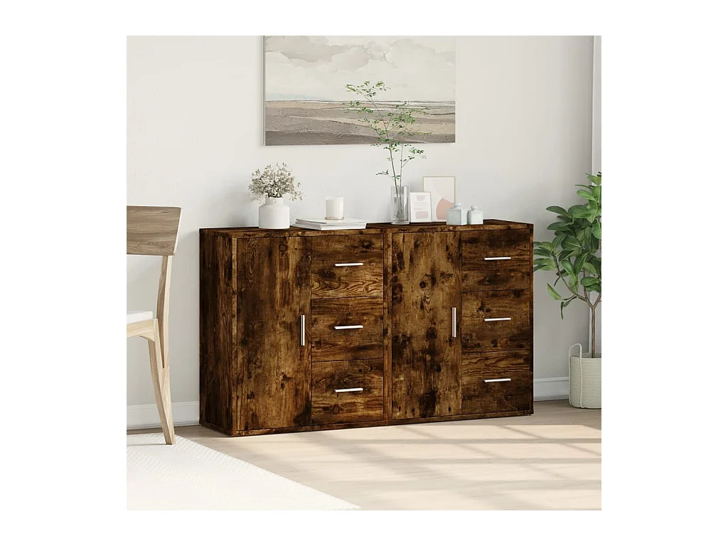 Buffets 2 pcs chêne fumé 60x31x70 cm bois d'ingénierie FR75178