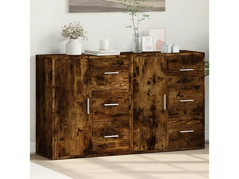 Dressoirs 2 st 60x31x70 cm bewerkt hout gerookt eikenkleurig BE605163