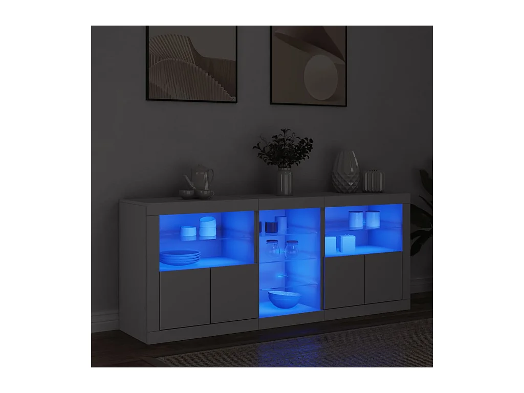 Buffet avec lumières LED blanc 162x37x67 cm FR25179
