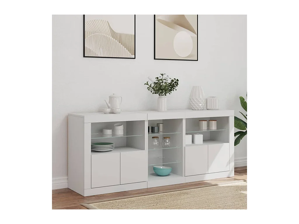 Buffet avec lumières LED blanc 162x37x67 cm FR25179