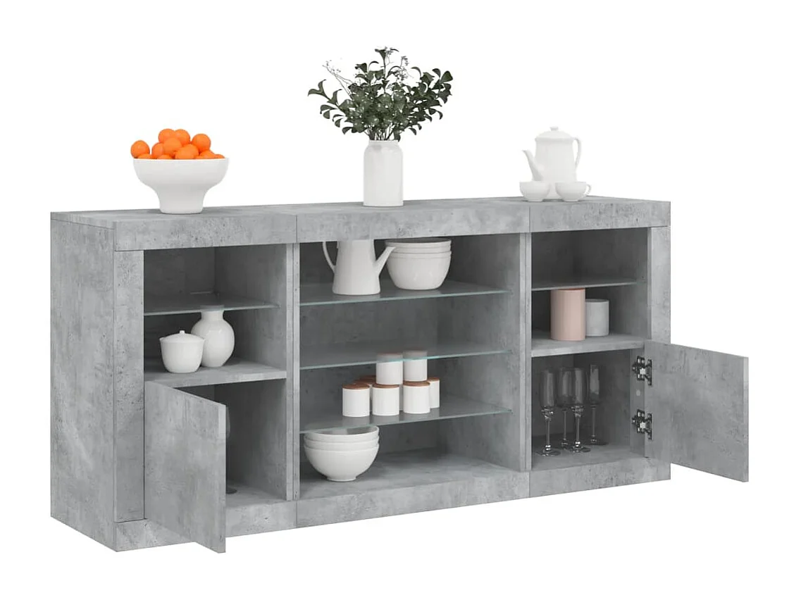 Buffet avec lumières LED gris béton 142,5x37x67 cm FR85181