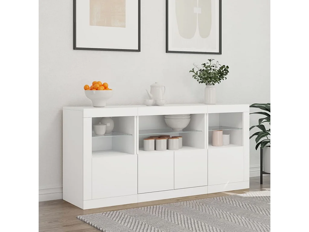 Aparador com luzes LED 142,5x37x67 cm branco PT750658