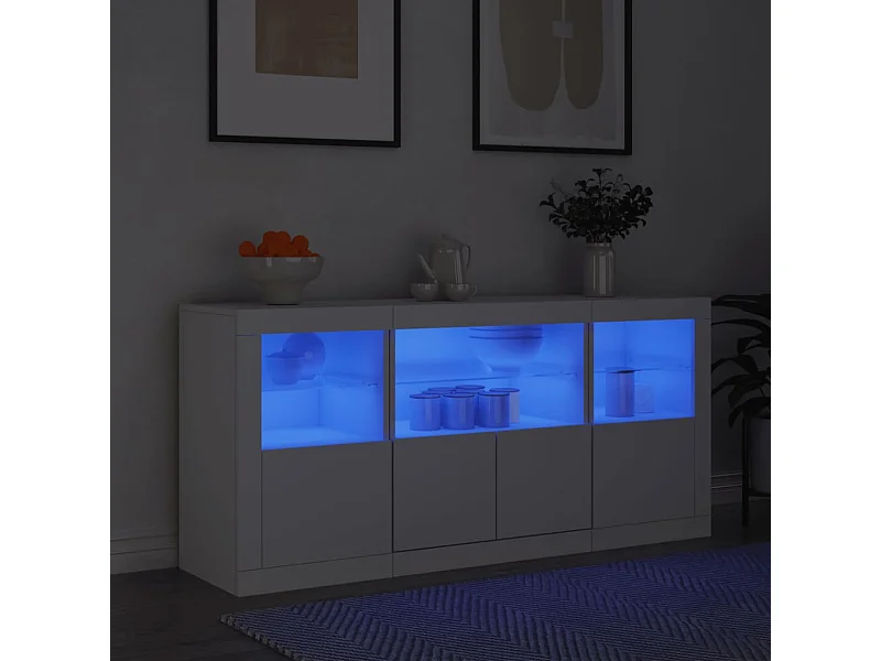 Buffet avec lumières LED blanc 142,5x37x67 cm FR57661