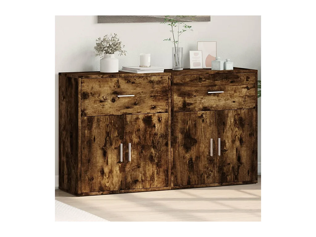 Buffets 2 pcs chêne fumé 60x31x70 cm bois d'ingénierie FR87904