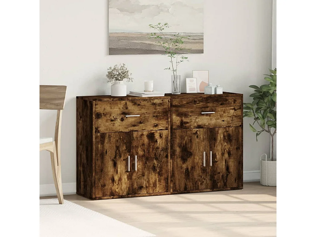 Buffets 2 pcs chêne fumé 60x31x70 cm bois d'ingénierie FR87904
