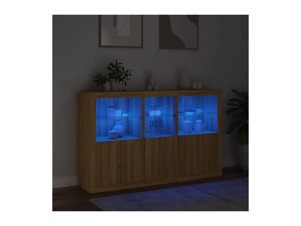 Buffet avec lumières LED chêne sonoma 162x37x100 cm FR64047