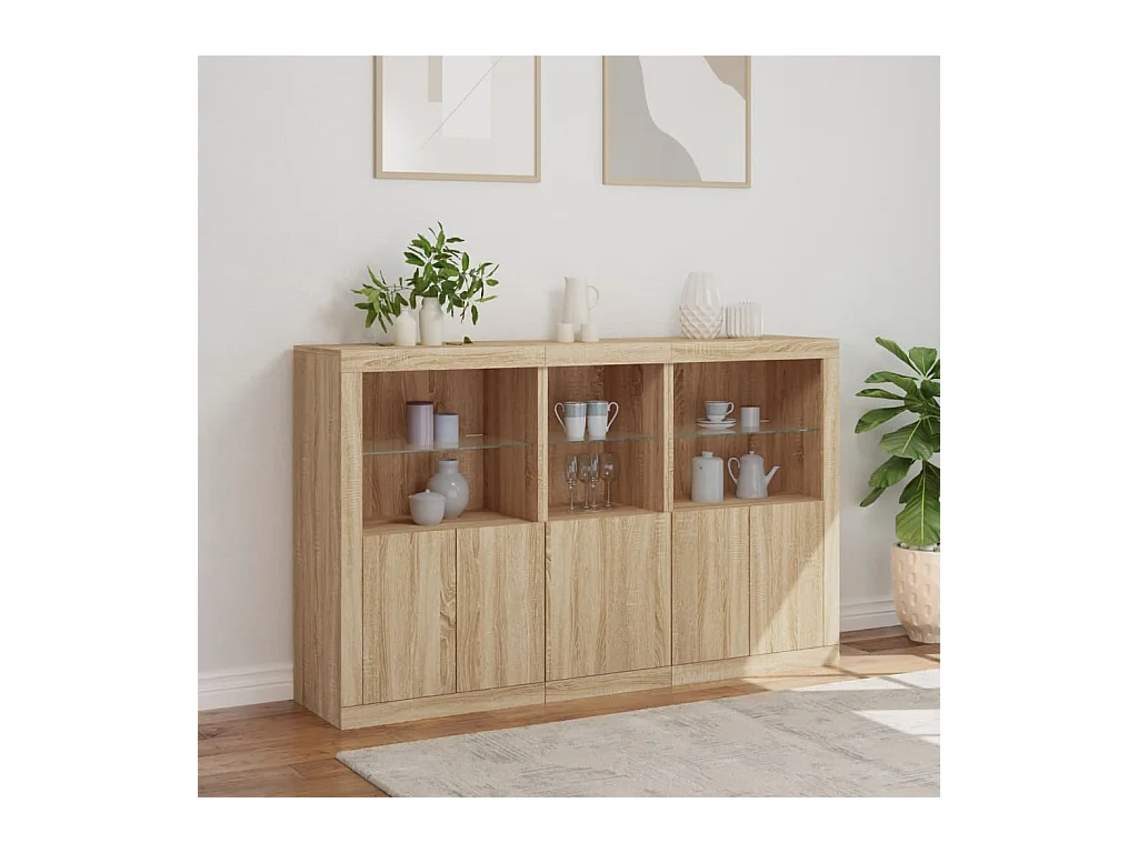 Buffet avec lumières LED chêne sonoma 162x37x100 cm FR64047