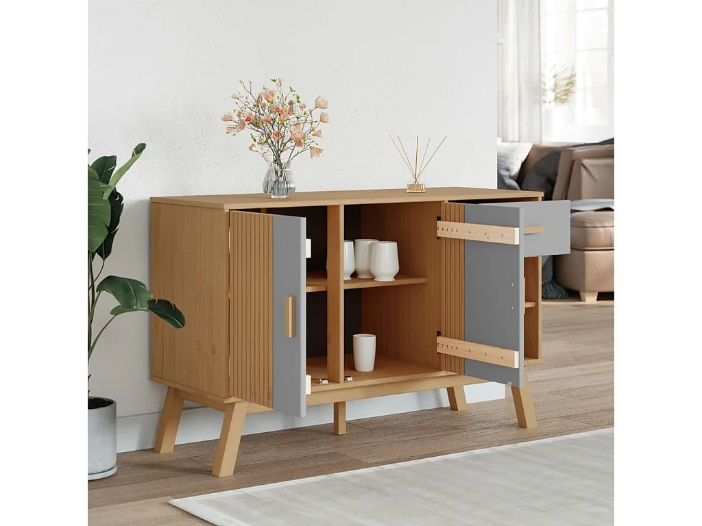 Buffet OLDEN gris et marron 114x43x73,5 cm bois massif de pin FR57159