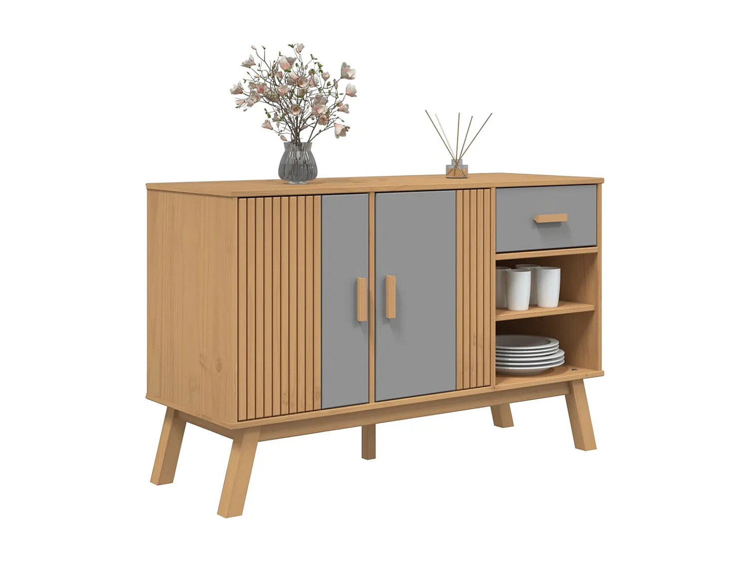 Buffet OLDEN gris et marron 114x43x73,5 cm bois massif de pin FR57159