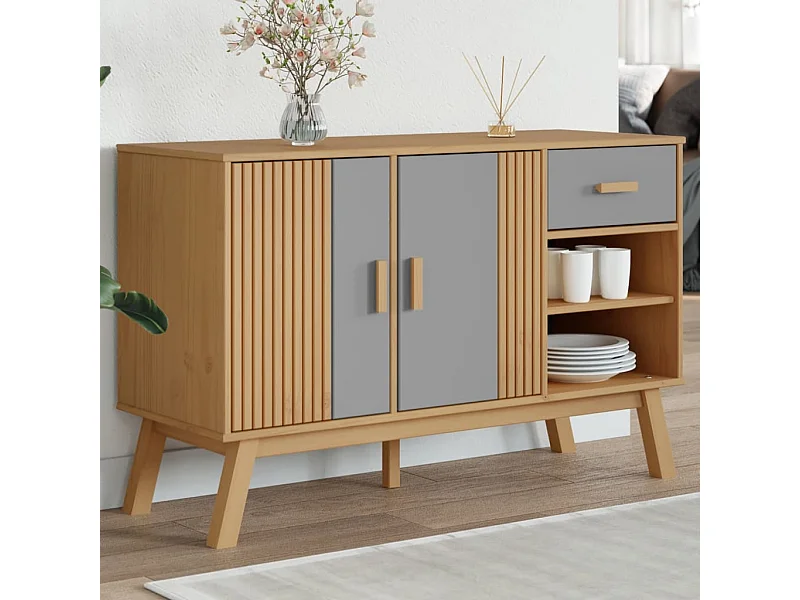 Dressoir OLDEN 114x43x73,5 cm massief grenenhout grijs en bruin BE871934