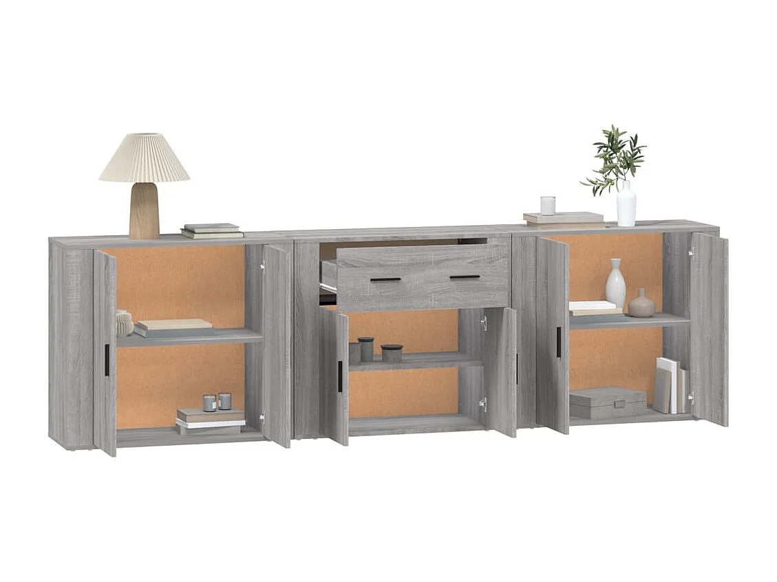 Dressoirs 3 st bewerkt hout grijs sonoma eikenkleurig BE782650
