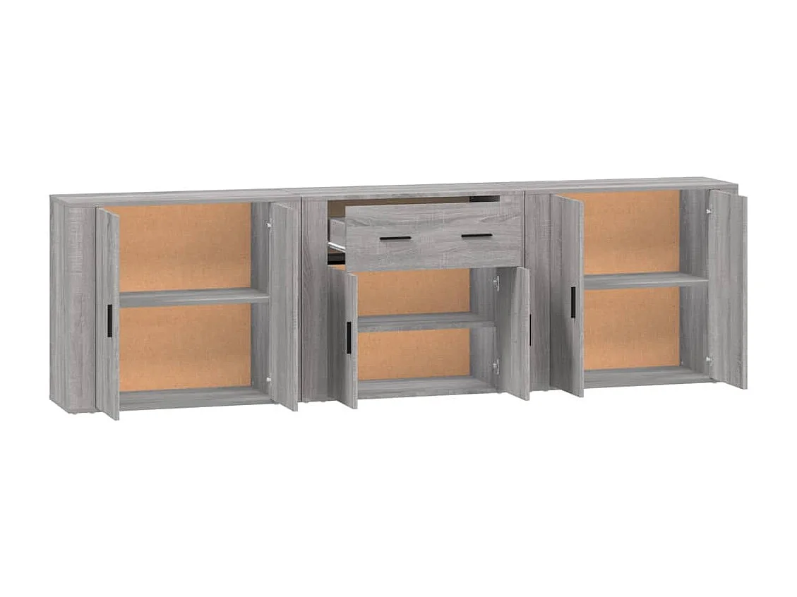 Dressoirs 3 st bewerkt hout grijs sonoma eikenkleurig BE782650