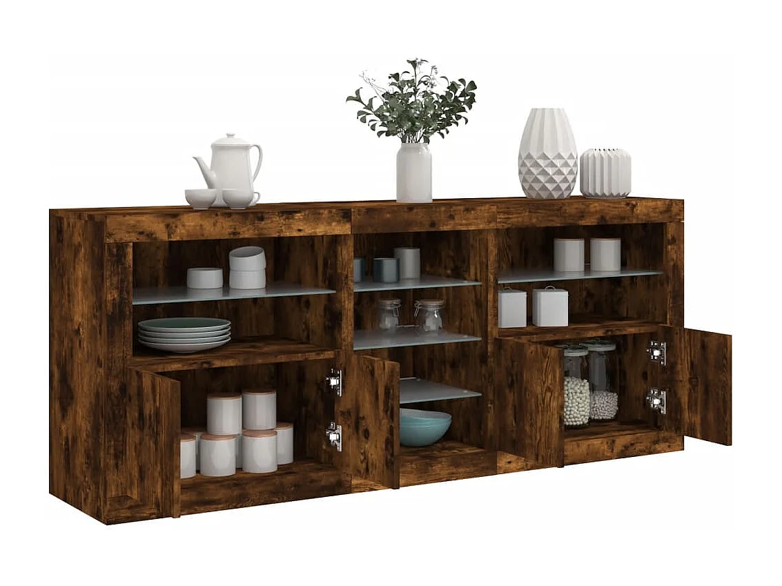 Dressoir met LED-verlichting 181,5x37x67 cm gerookt eikenkleur BE407254