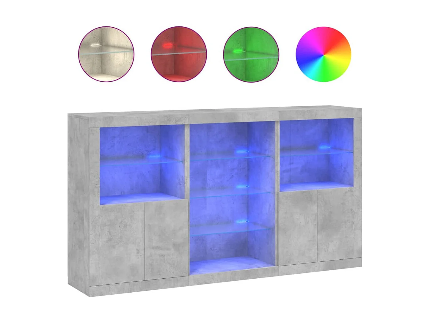 Buffet avec lumières LED gris béton 181,5x37x100 cm FR72918