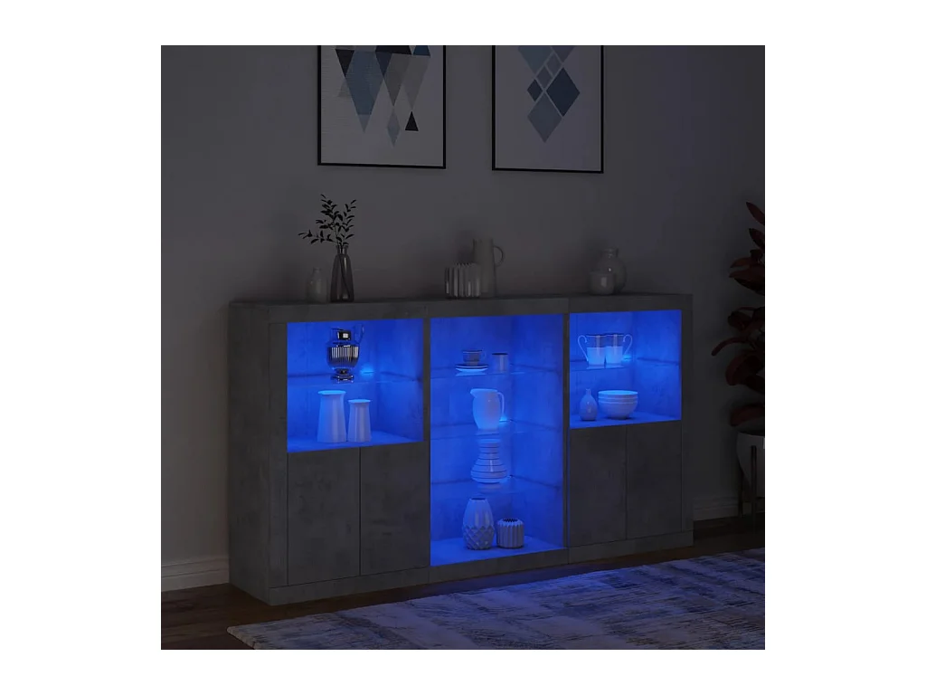 Buffet avec lumières LED gris béton 181,5x37x100 cm FR72918