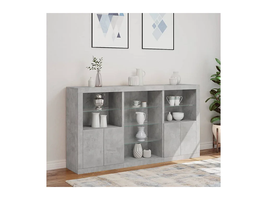 Buffet avec lumières LED gris béton 181,5x37x100 cm FR72918