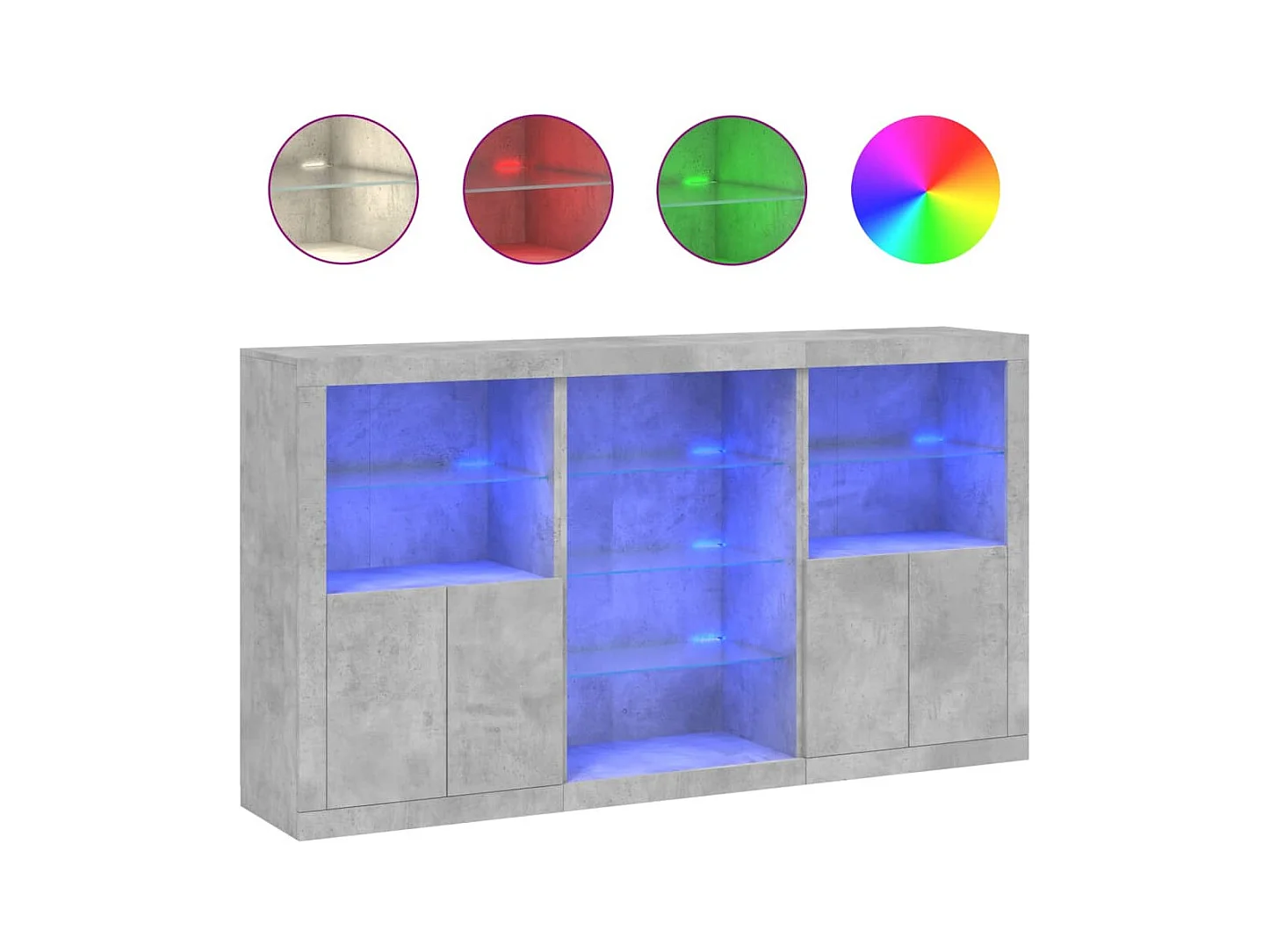 Buffet avec lumières LED gris béton 181,5x37x100 cm FR72918