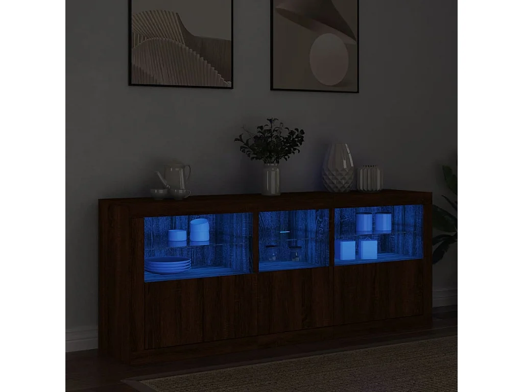 Buffet avec lumières LED chêne marron 162x37x67 cm FR99097