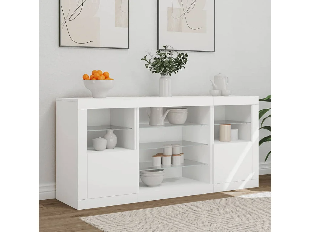 Buffet avec lumières LED blanc 142,5x37x67 cm FR54076