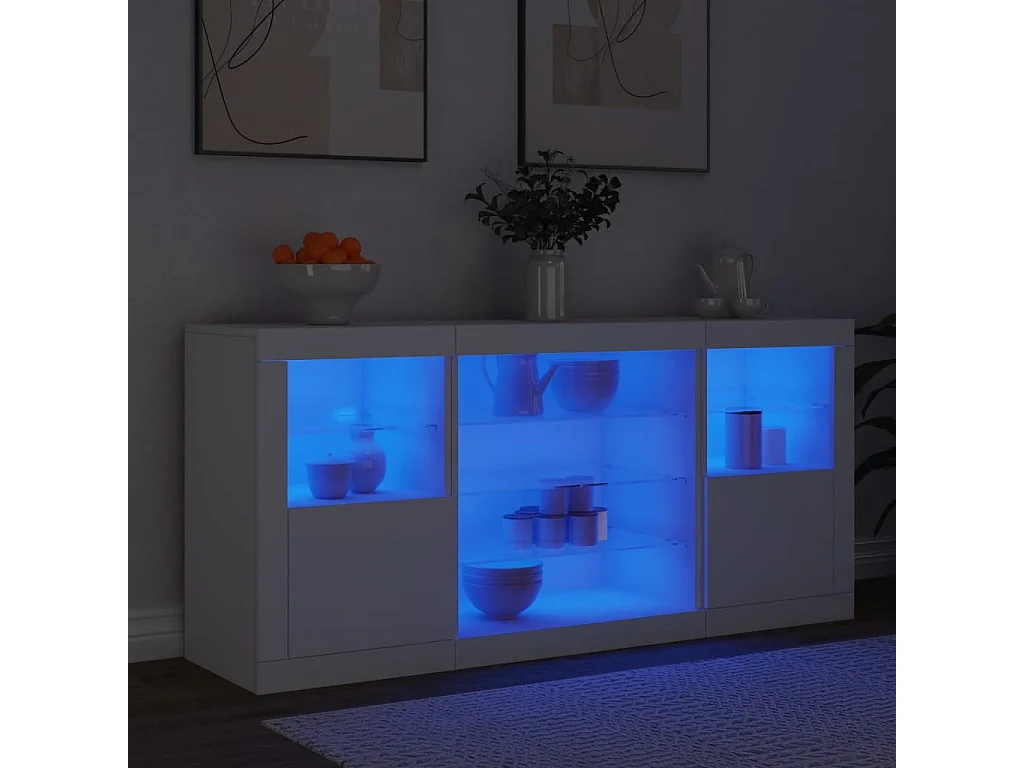 Buffet avec lumières LED blanc 142,5x37x67 cm FR54076