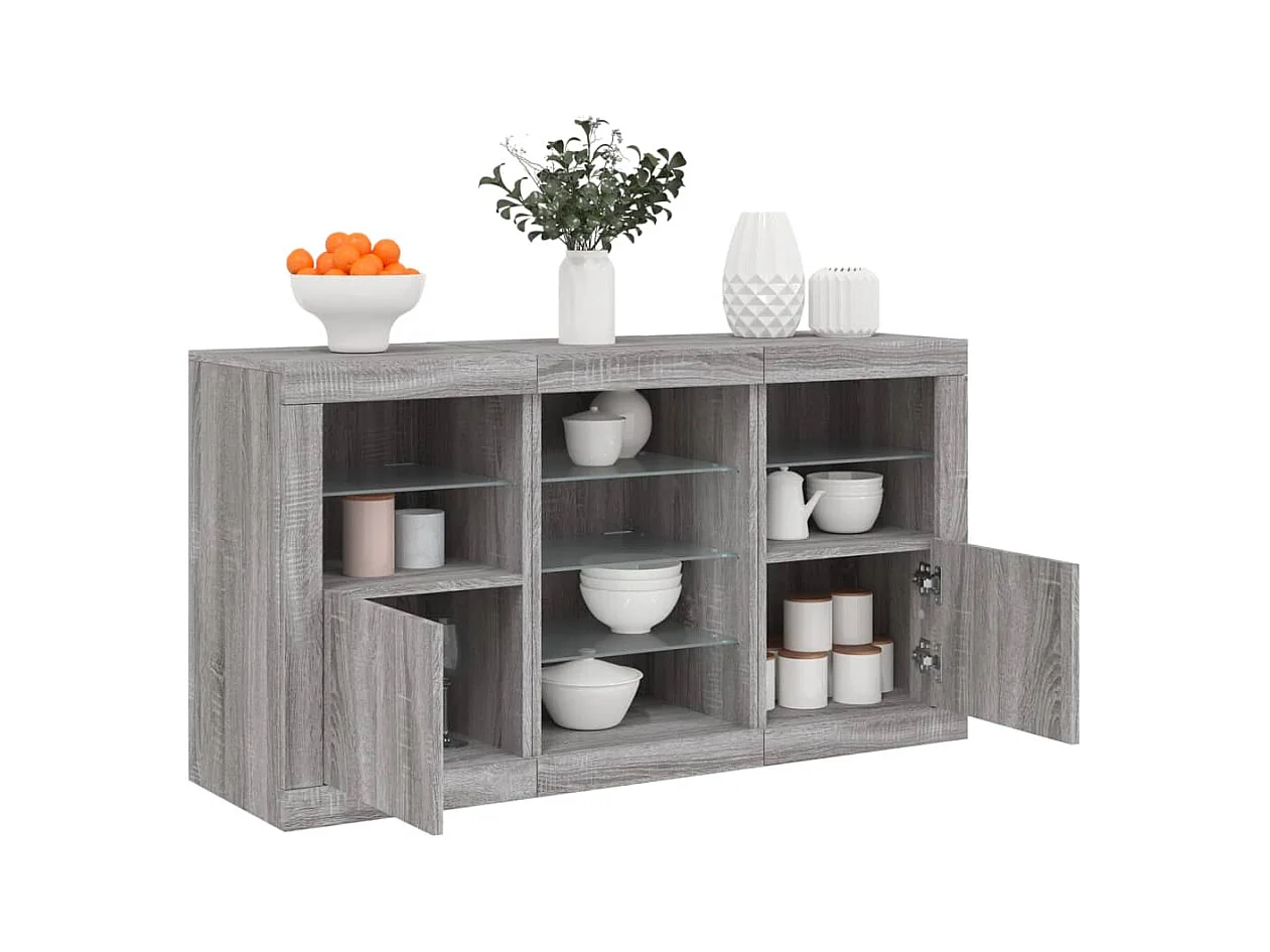 Buffet avec lumières LED sonoma gris 123x37x67 cm FR36618