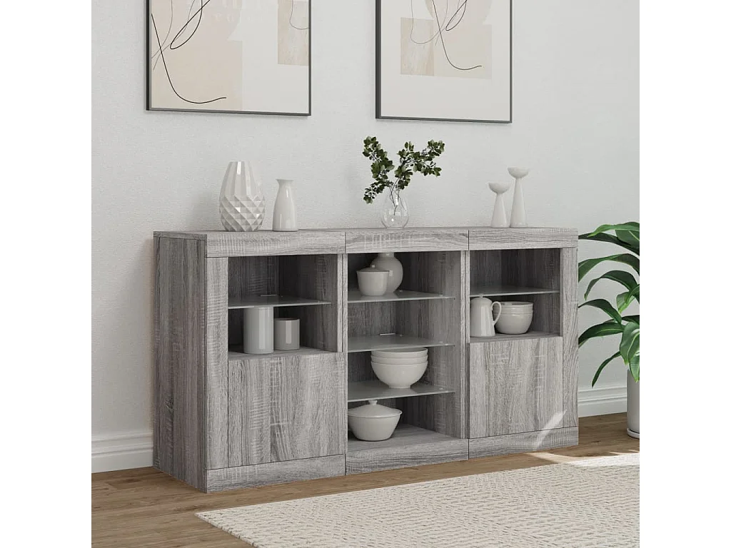 Aparador com luzes LED 123x37x67 cm cinzento sonoma PT634815