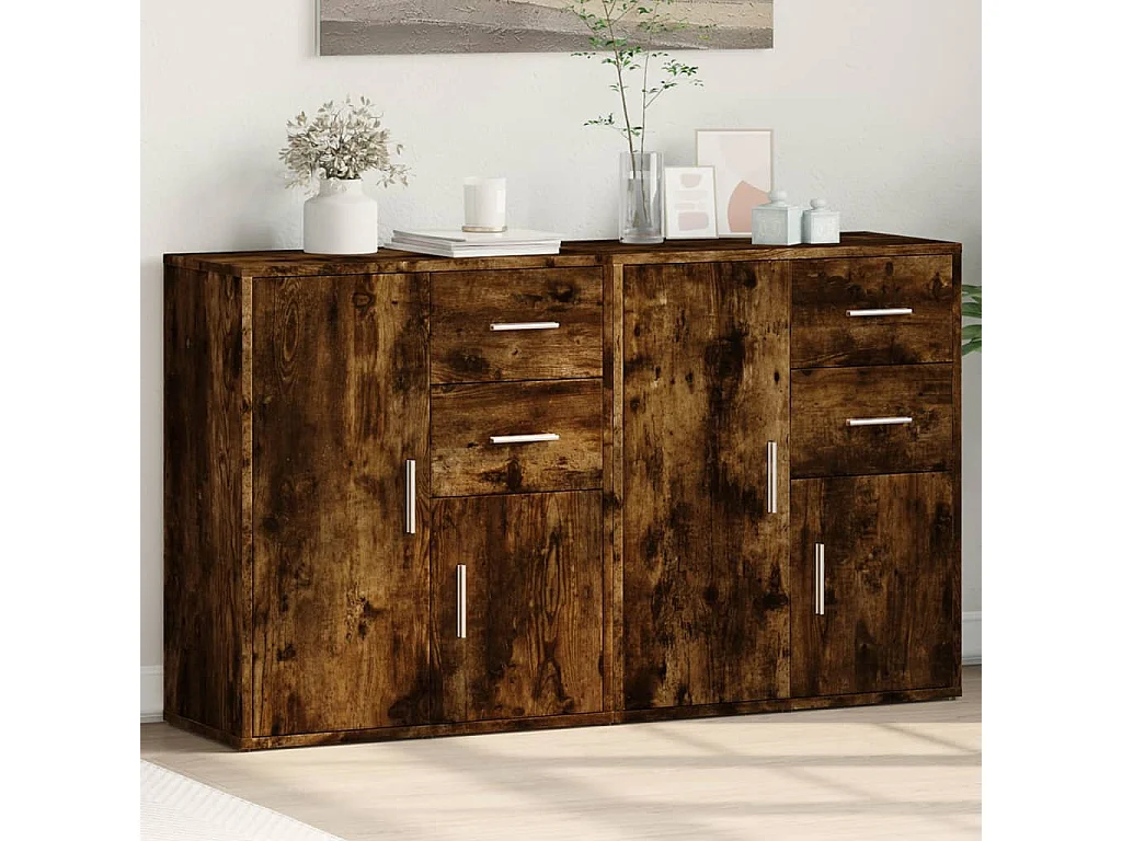 Aparador de madera de ingeniería 2 uds roble ahumado 60x31x70cm ES682049