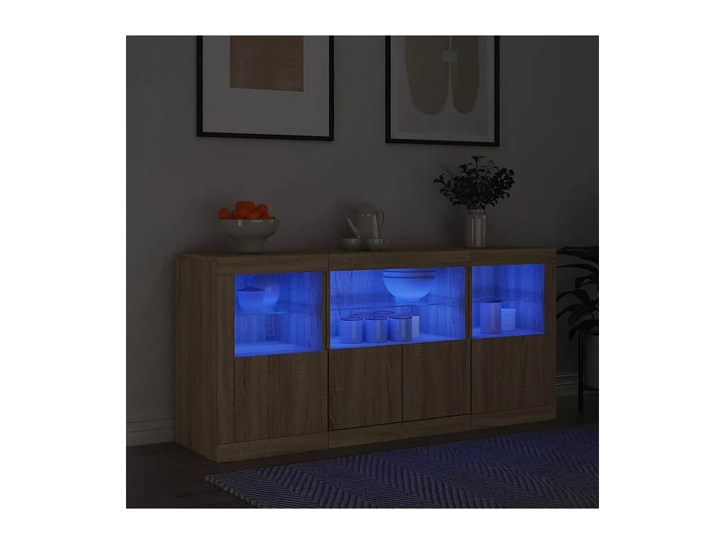 Buffet avec lumières LED chêne sonoma 142,5x37x67 cm FR40794