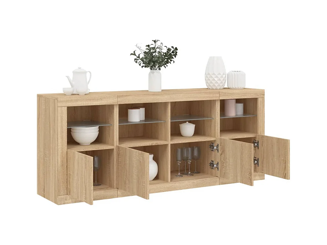 Buffet avec lumières LED chêne sonoma 163x37x67 cm FR34584