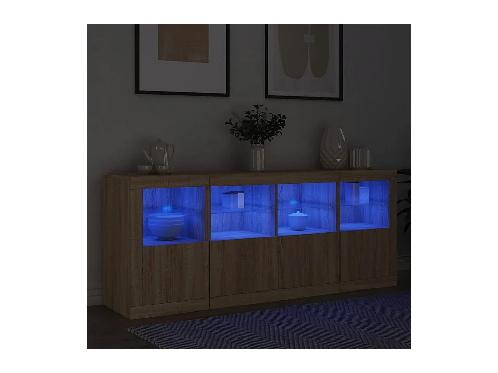 Aparador con luces LED roble Sonoma 163x37x67 cm ES103483