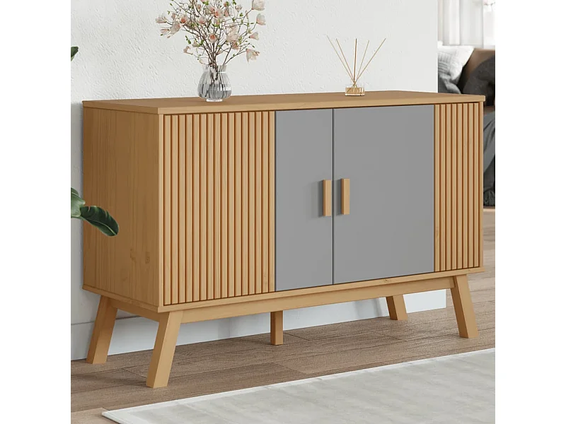 Buffet OLDEN gris et marron 114x43x73,5 cm bois massif de pin FR89034