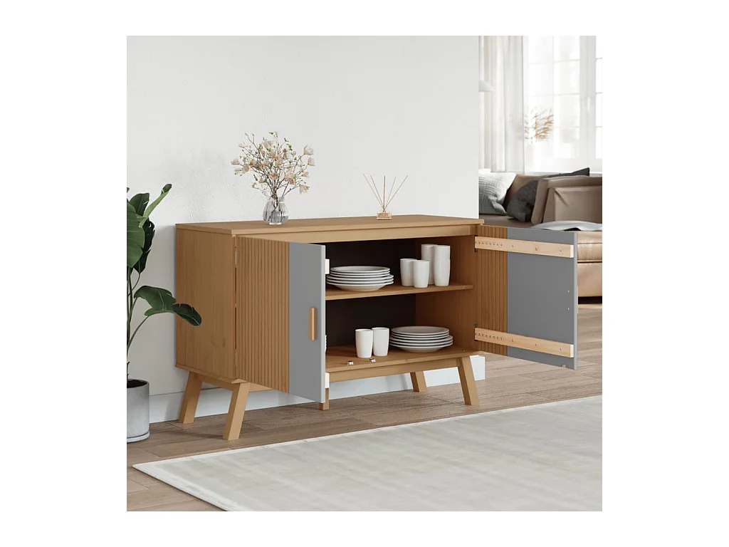 Buffet OLDEN gris et marron 114x43x73,5 cm bois massif de pin FR89034