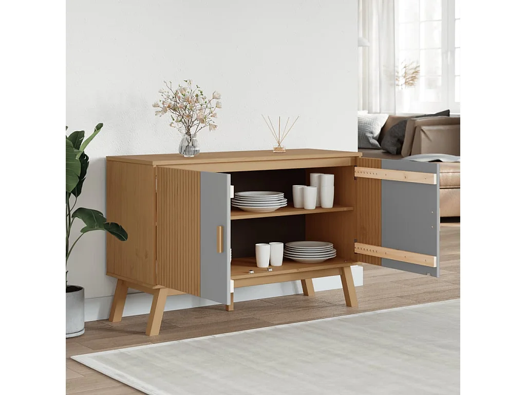 Buffet OLDEN gris et marron 114x43x73,5 cm bois massif de pin FR89034