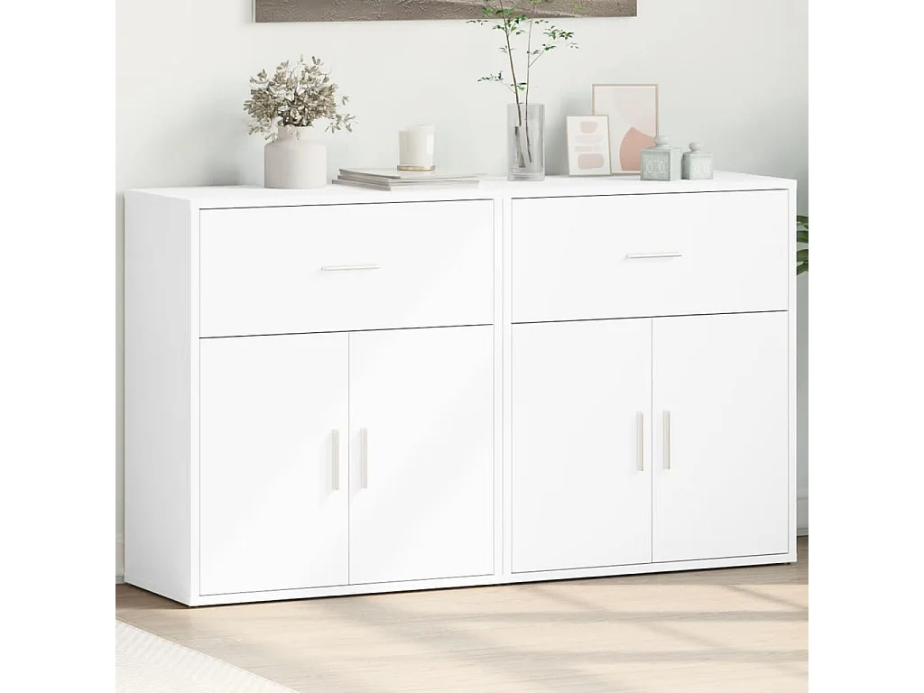 Dressoirs 2 st 60x31x70 cm bewerkt hout wit BE223948