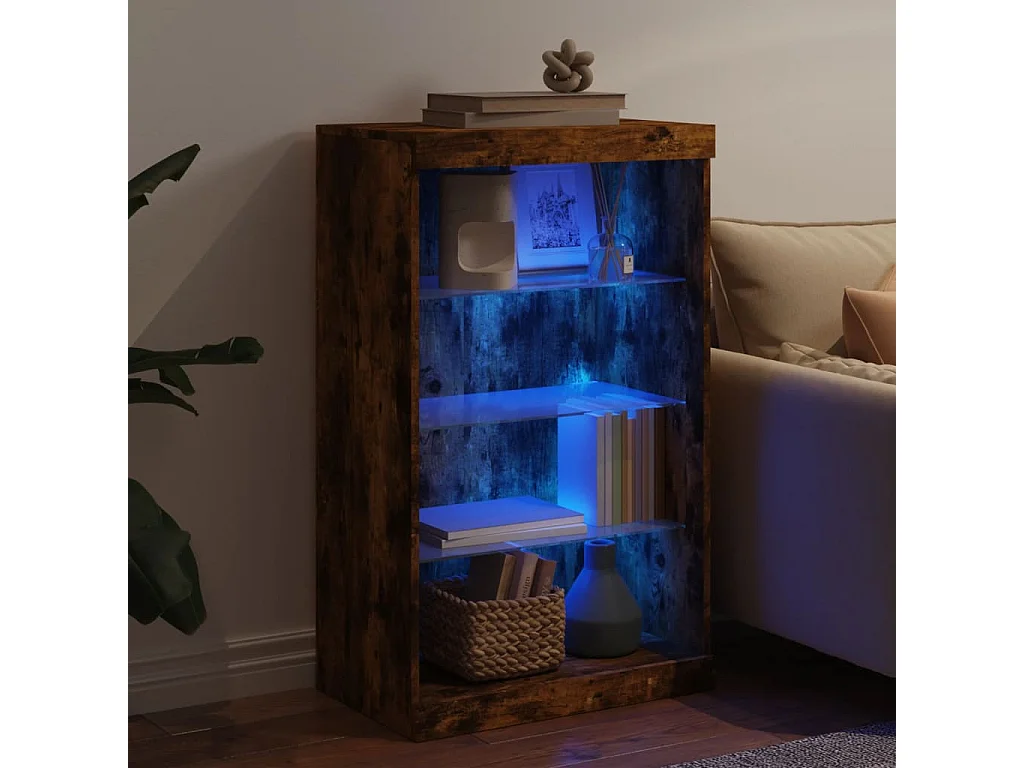Buffet avec lumières LED chêne fumé 60,5x37x100 cm FR53013