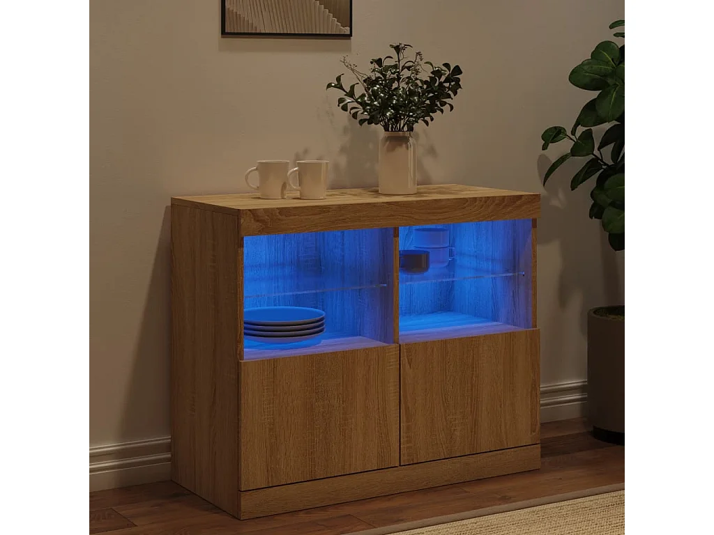Buffet avec lumières LED chêne sonoma 81x37x67 cm FR29425