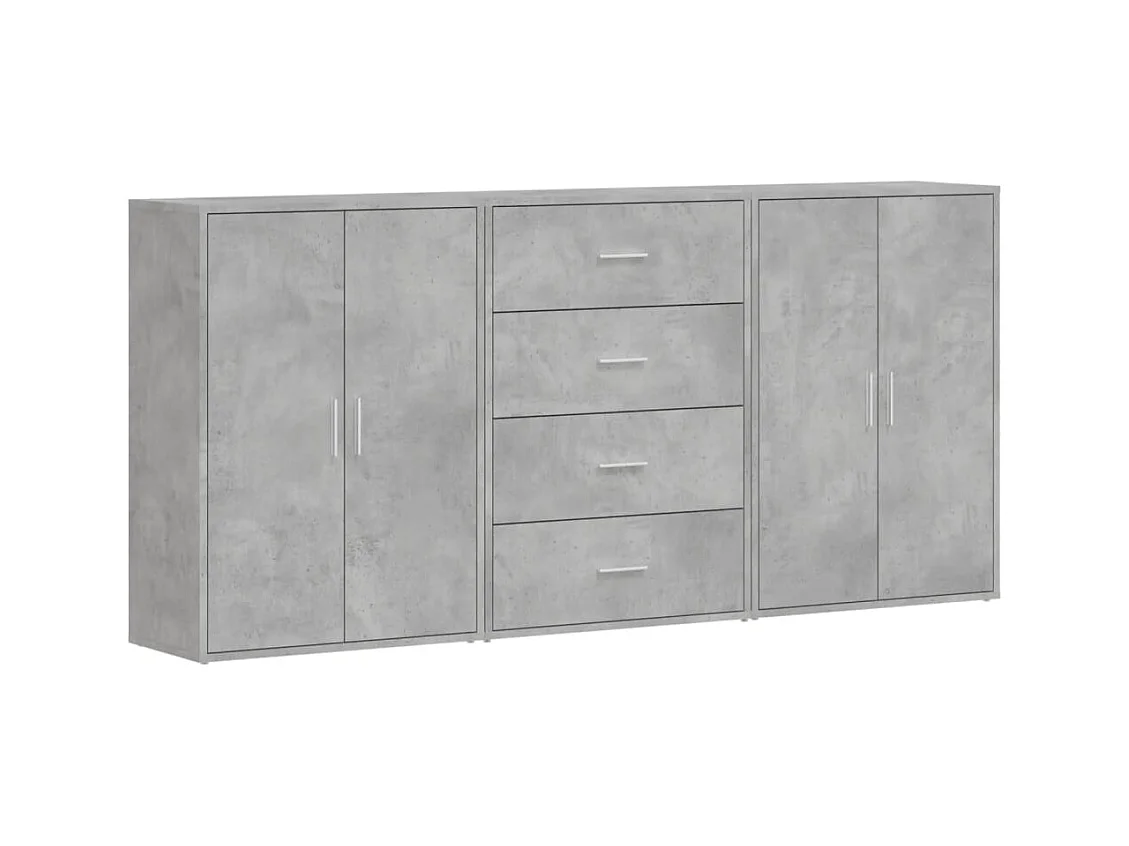 Buffets 3 pcs gris béton 60x31x84 cm bois d'ingénierie FR13708