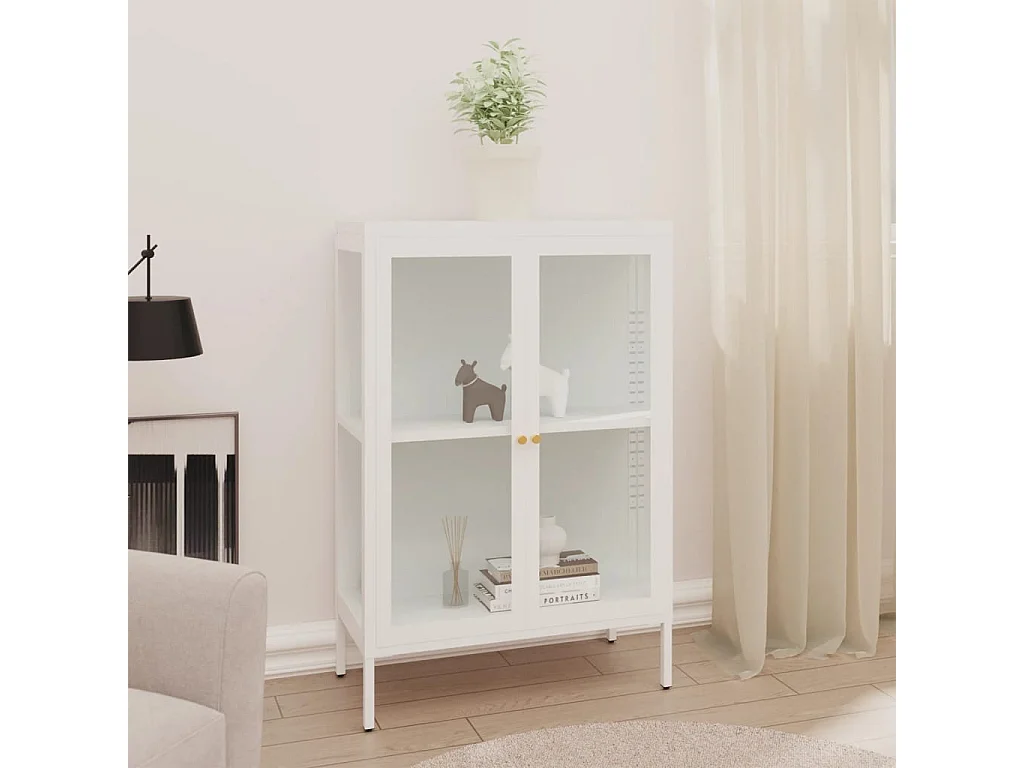 Aparador 75x35x105 cm vidro e aço branco PT417420