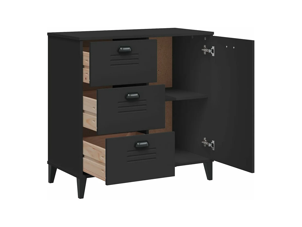 Dressoir VIKEN 80x40x80 cm bewerkt hout zwart BE733230