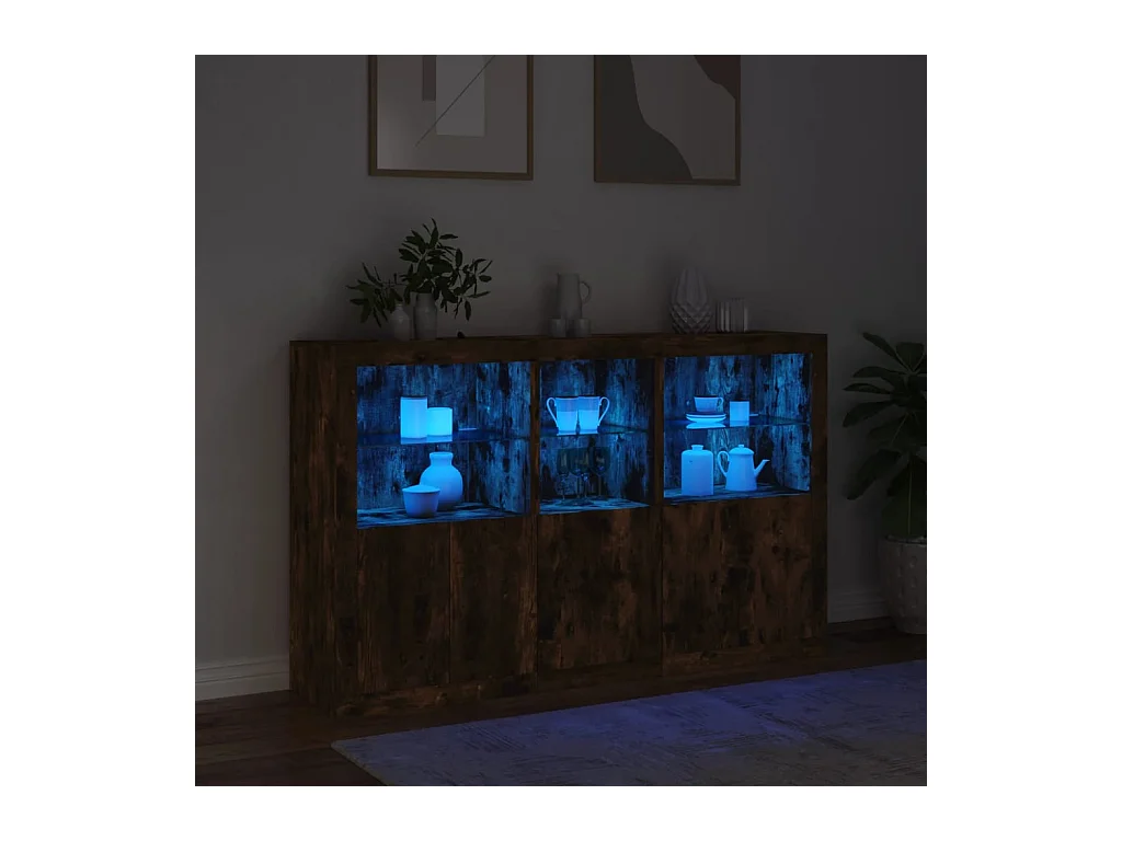 Buffet avec lumières LED chêne fumé 162x37x100 cm FR97705