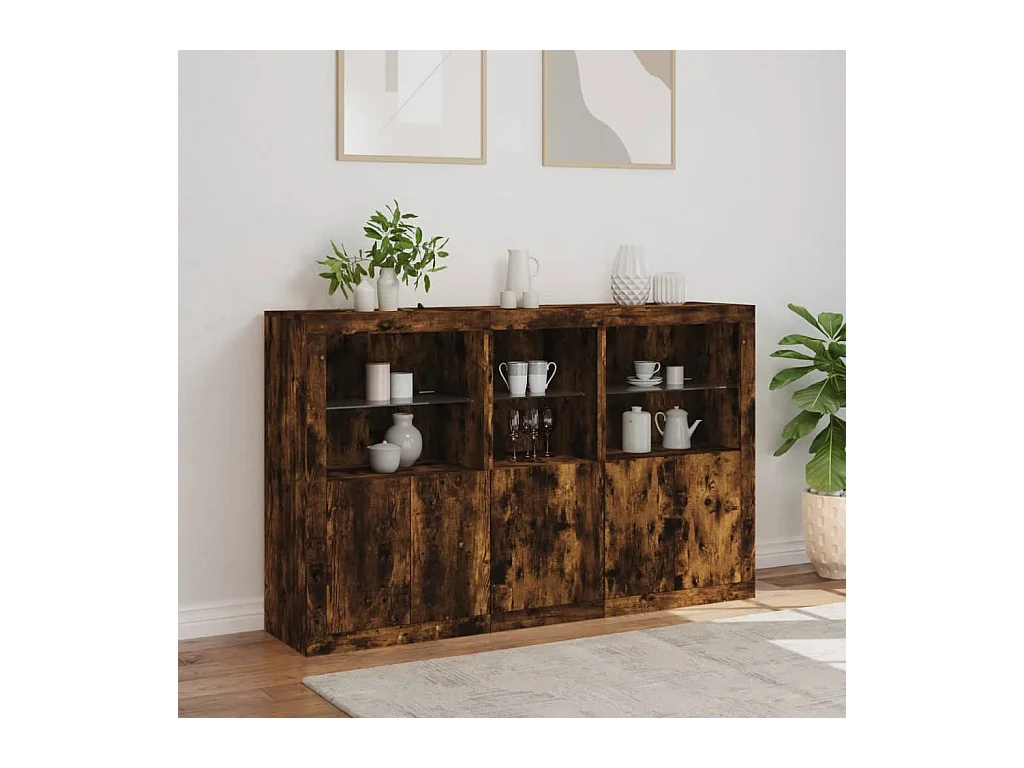 Buffet avec lumières LED chêne fumé 162x37x100 cm FR97705