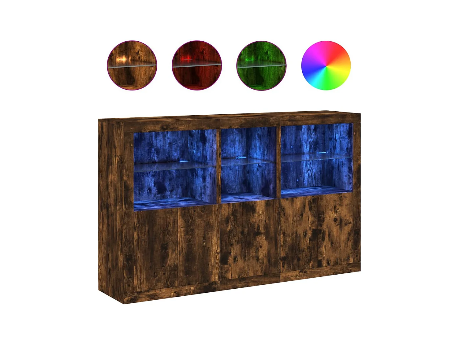 Buffet avec lumières LED chêne fumé 162x37x100 cm FR97705