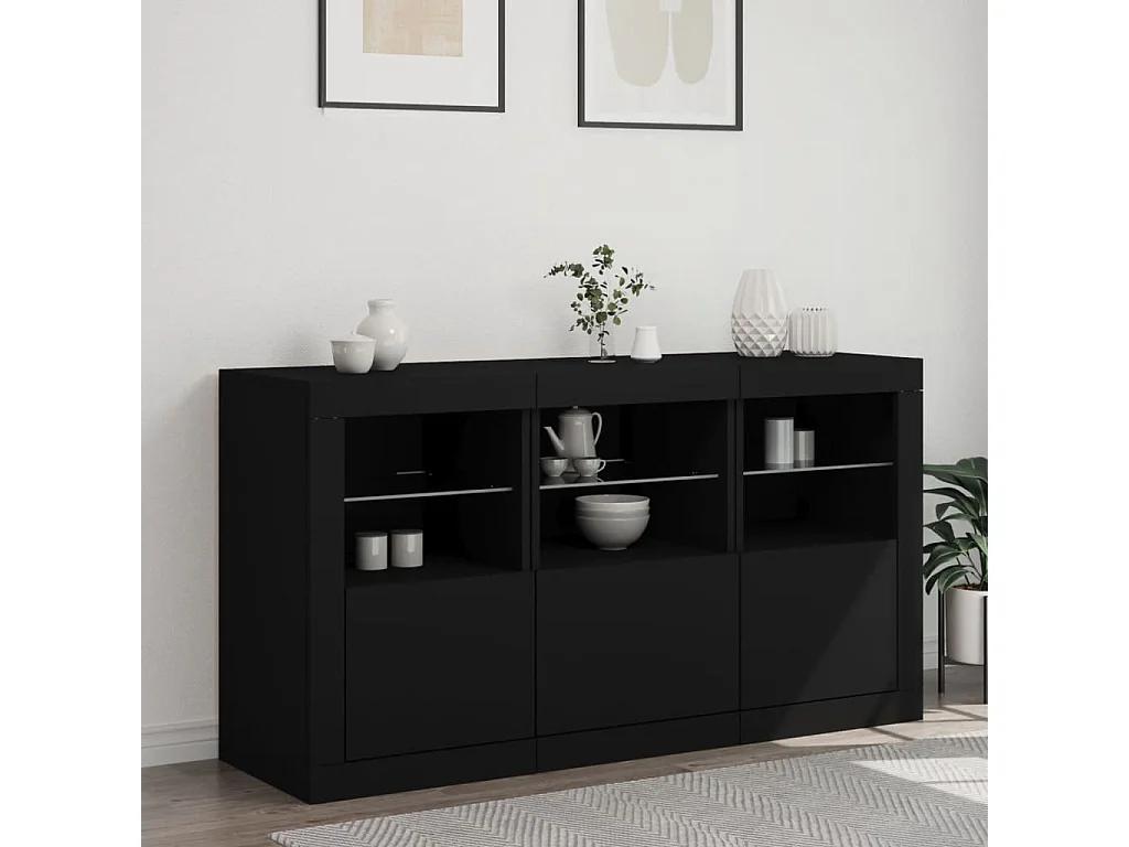 Buffet avec lumières LED noir 123x37x67 cm FR12193