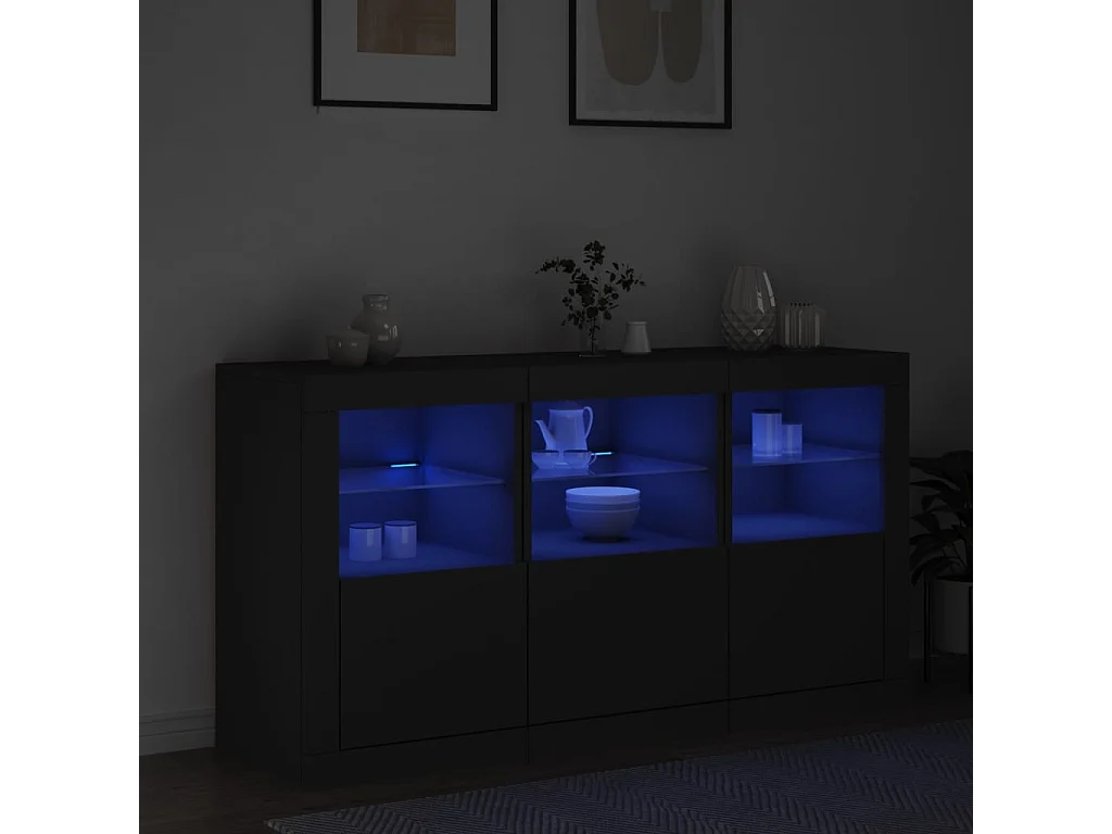 Buffet avec lumières LED noir 123x37x67 cm FR12193