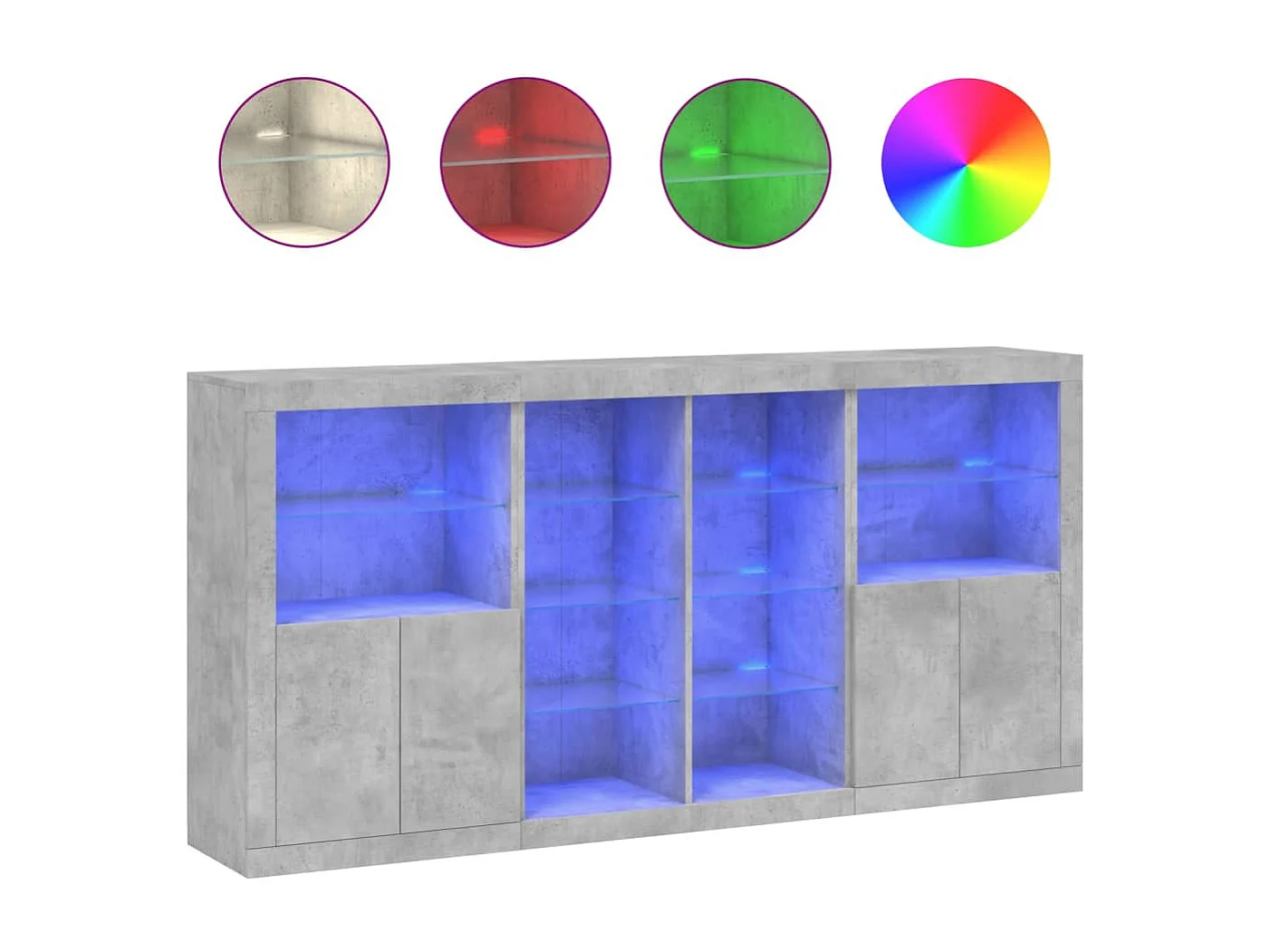 Aparador com luzes LED 202x37x100 cm cinzento cimento PT465054