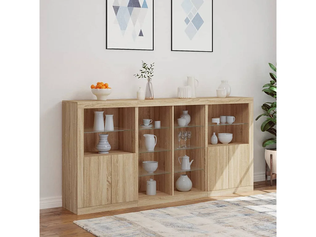 Buffet avec lumières LED chêne sonoma 202x37x100 cm FR40609