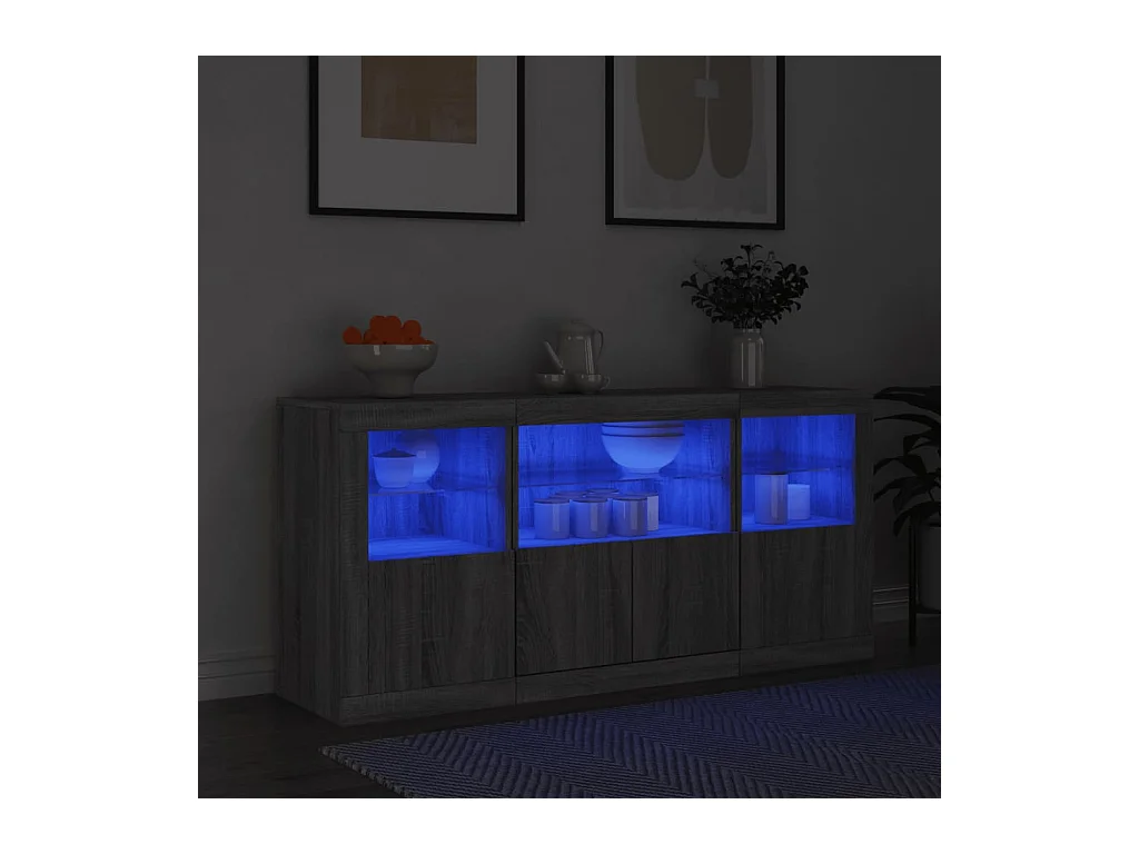 Buffet avec lumières LED sonoma gris 142,5x37x67 cm FR19963