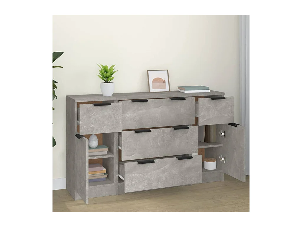Ensemble de buffets 3 pcs Gris béton Bois d'ingénierie FR85459